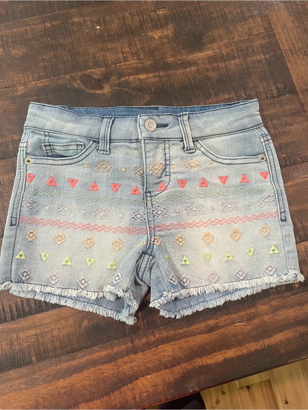 Cherokee Light Wash Denim Shorts with Neon Embroidered Accents